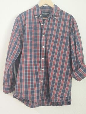 Abercrombie & Fitch Y2K Plaid Button-Down Shirt Navy Red